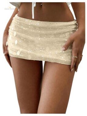 Sequin Low Rise Mini Skorts Sparkly Rave Festival Skirt Shorts